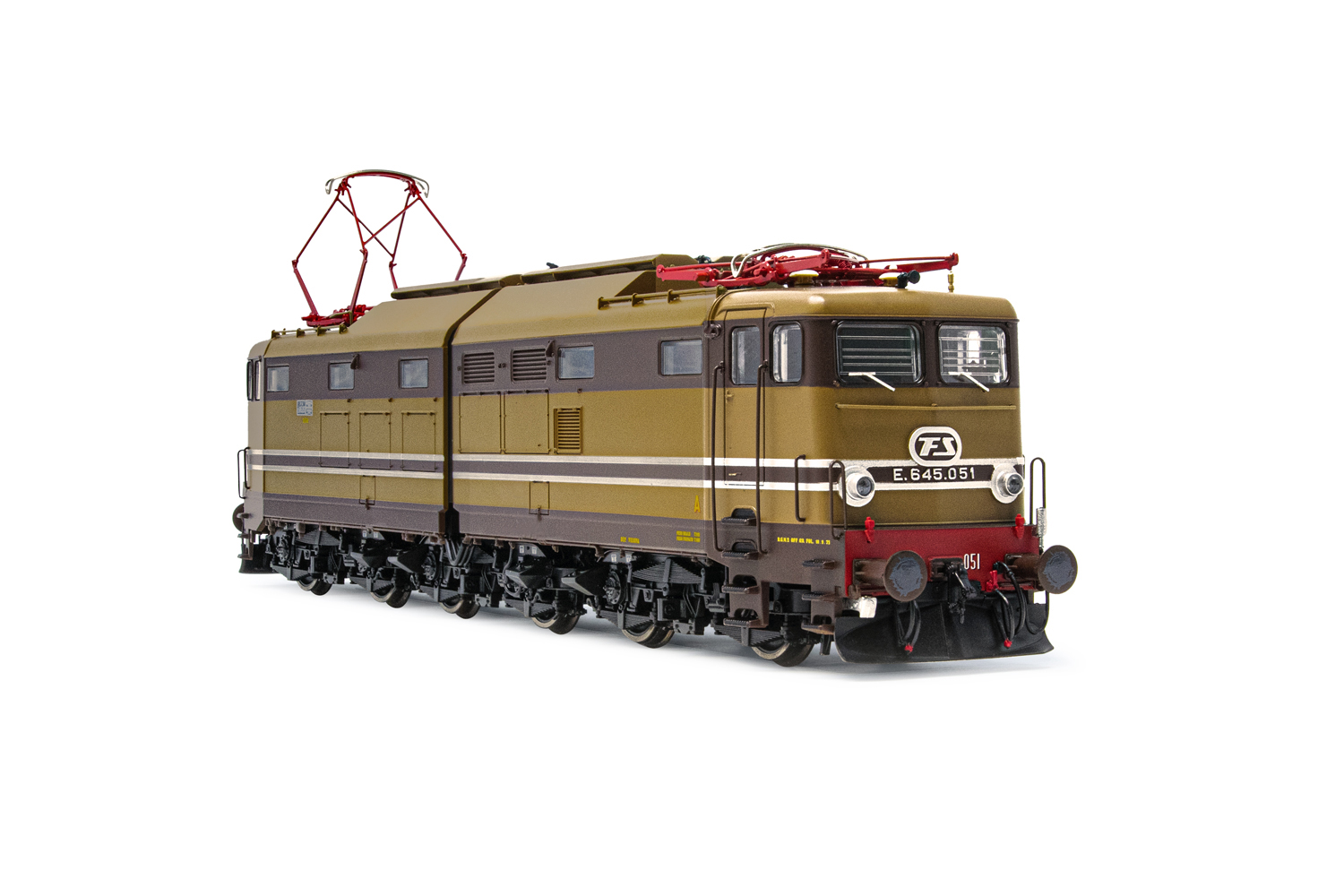 RIVAROSSI HR2870 - FS locomotiva elettrica E.645 di 2a serie, livrea castano/isabella con modanature in alluminio , ep.IV